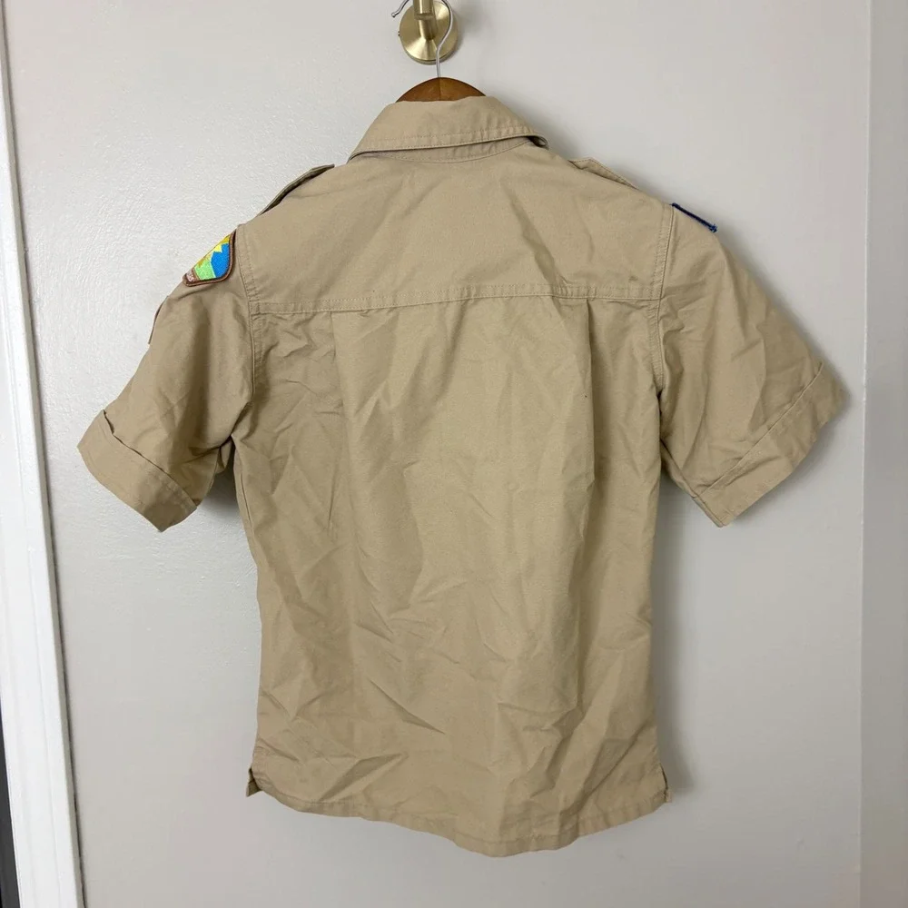 Boy Scouts of America Uniform Shirt Kids Youth S Tan Khaki Patched 584 Bobcat